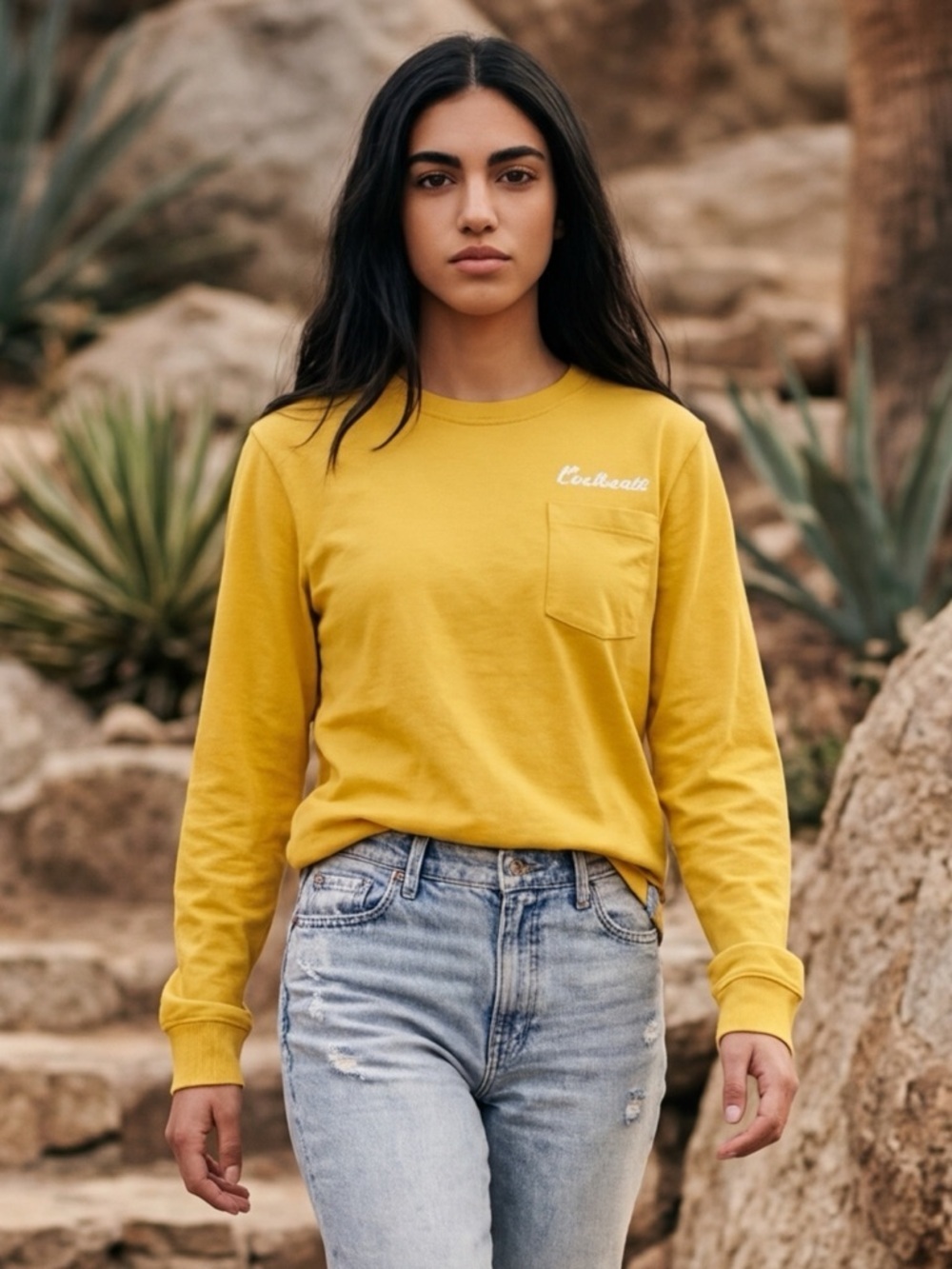 NWT Carhartt SZ S yellow long sleeve t-shirt w/single breast pocket/bust 44”-48”